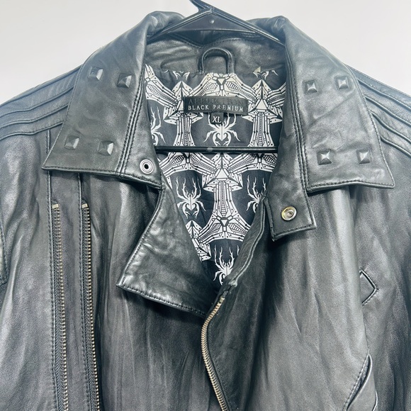 Affliction mens black premium studied leather motorcycle jacket size XL - Picture 3 of 9